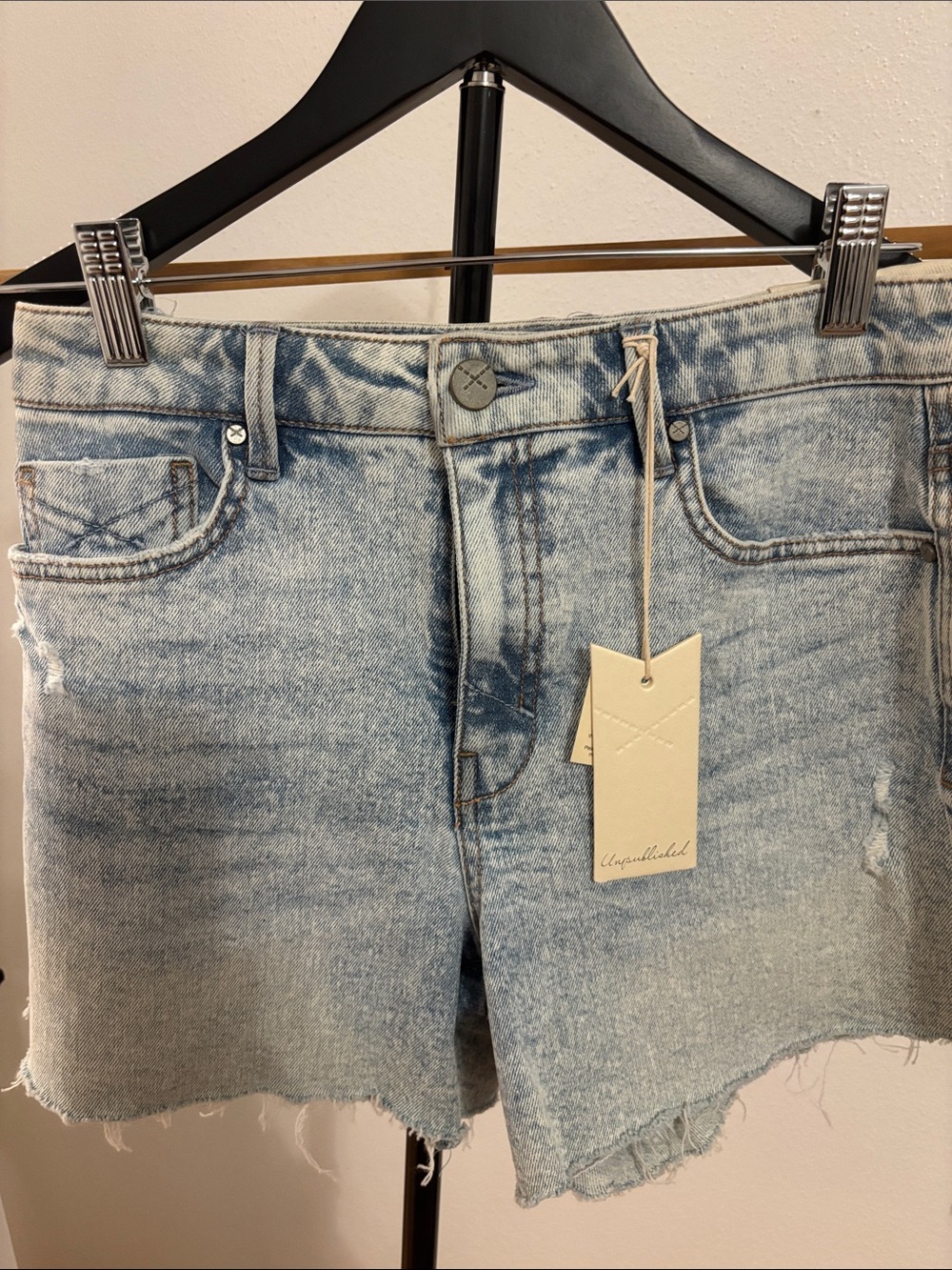 Light Blue Distressed Denim Cutoff Shorts - Unpublished